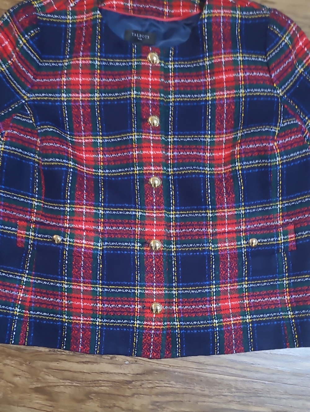 Talbots Women's Tweed Blazer Jacket Size 16w Check Pattern Gold Buttons - Picture 3 of 8